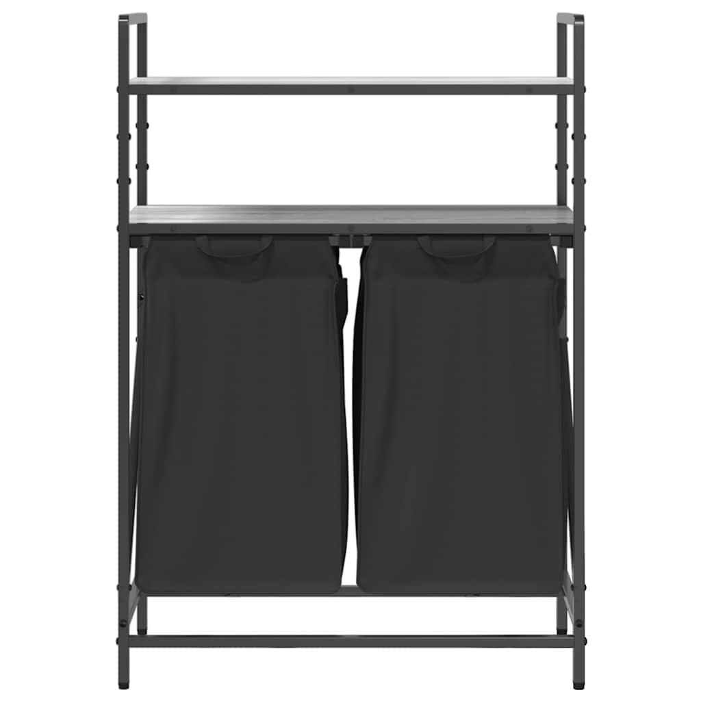 Cesto de roupa suja com 2 compartimentos e prateleiras, cinzento, modelo Sonoma — foto 5