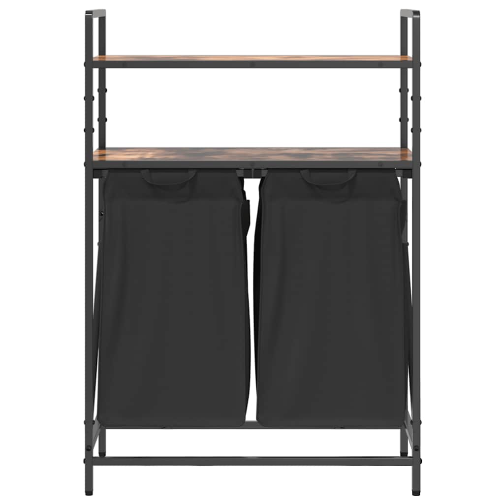 Cesto de roupa suja com 2 compartimentos e prateleiras, cor carvalho defumado — foto 5