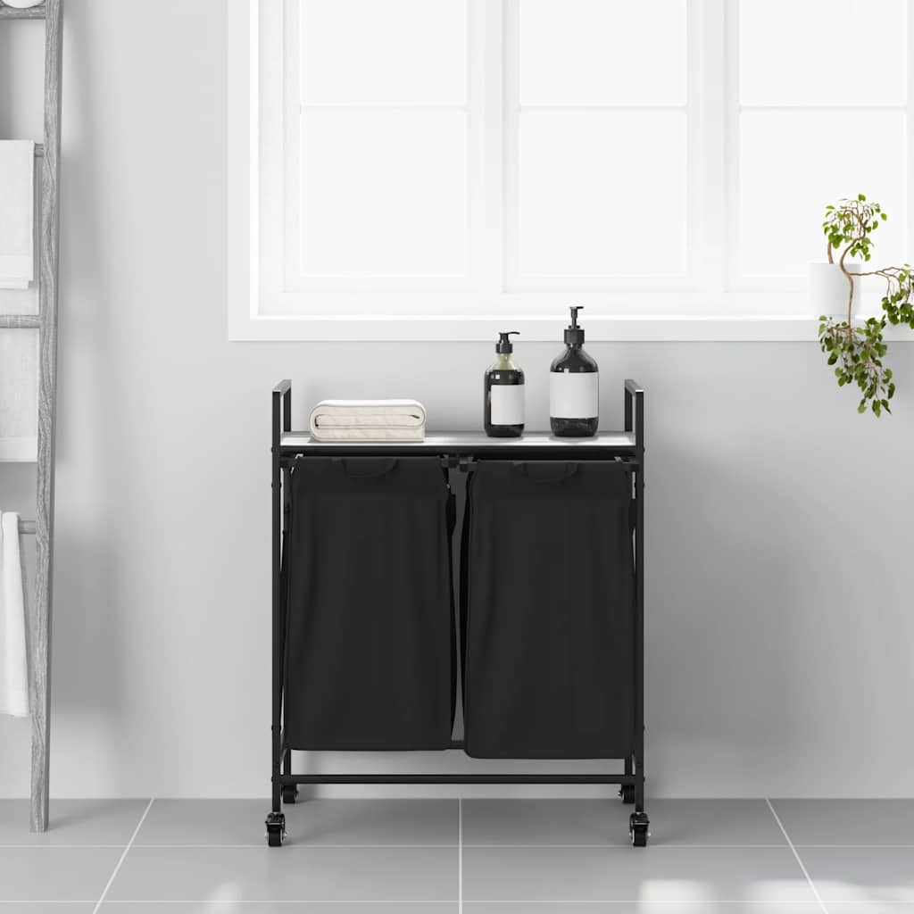 Cesto de roupa suja com 2 compartimentos e rodas, cinzento, modelo Sonoma — foto 3