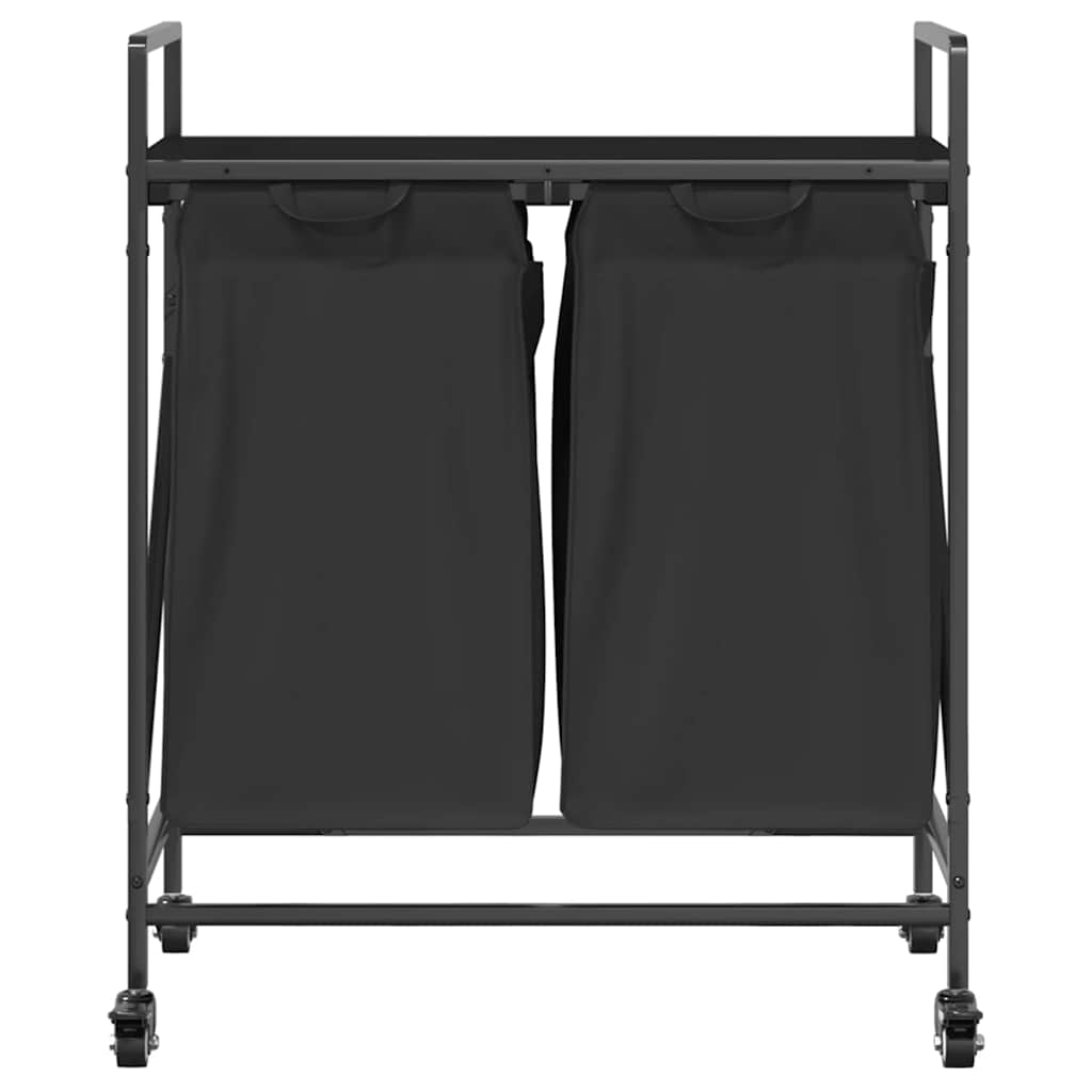 Cesto de roupa suja com 2 compartimentos e rodas, cor carvalho preto — foto 5