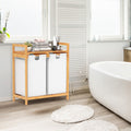 Cesto de Roupa Suja em Bambu com Duplo Compartimento e Bolsas Removíveis 64 x 33 x 73 cm – Branco — foto 1