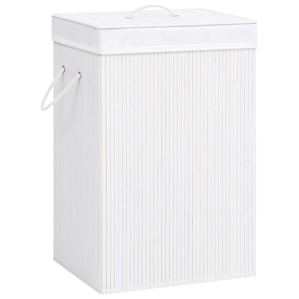 Cesto para roupa suja 40x30x60 cm bambu branco retangular — foto 1