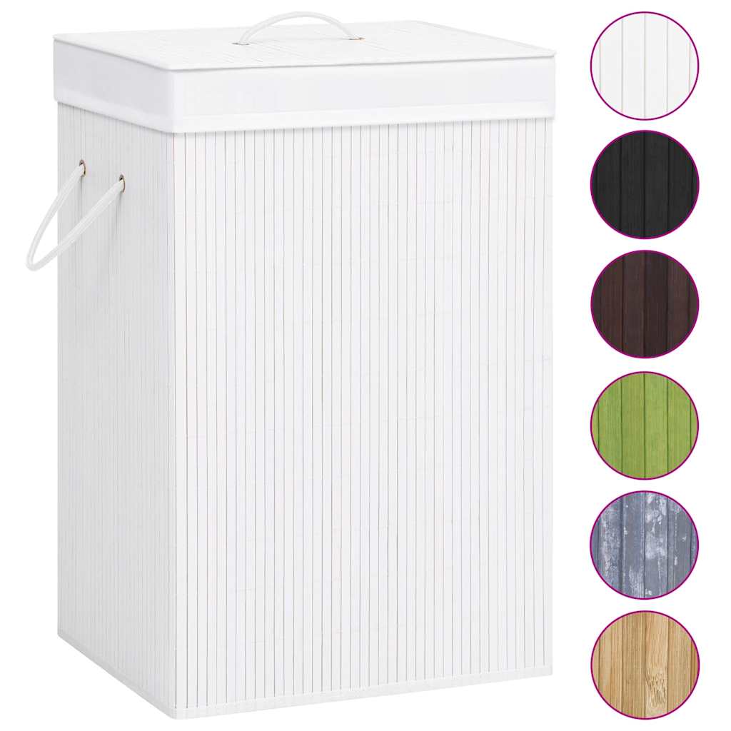 Cesto para roupa suja 40x30x60 cm bambu branco retangular — foto 2