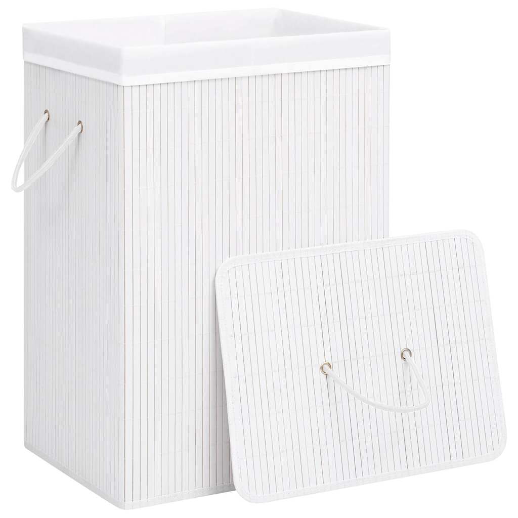 Cesto para roupa suja 40x30x60 cm bambu branco retangular — foto 3