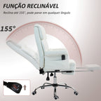 Cadeira de Massagem com 6 Pontos de Massagem Cadeira de Escritório com Apoio para os Pés Retrátil Altura Ajustável Controlo Remoto e Suporte Lombar Estofado em PU 69x65x107-115 cm Branco — foto 6