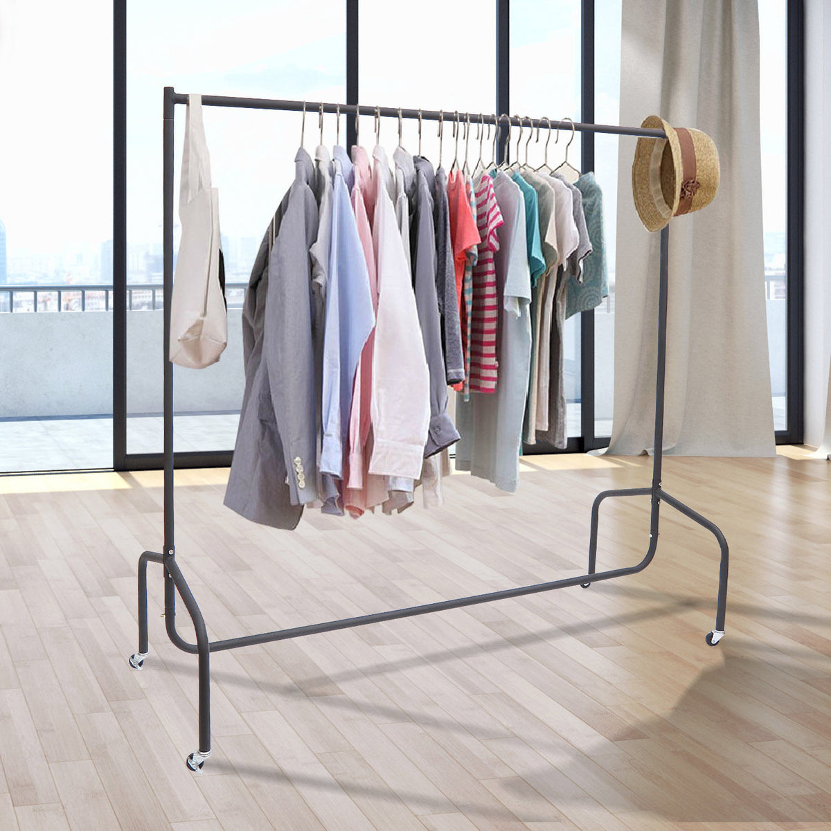 Charriot com Rodas 150x60x170 cm Organizador de Roupas com Rodas para Dormitório Entrada Corredor Preto — foto 2