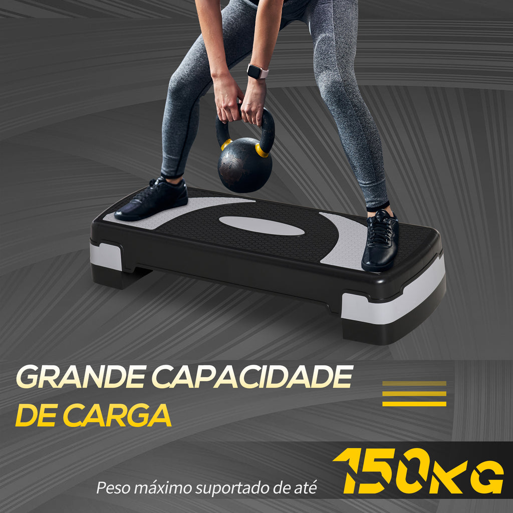 Step para Exercício Aeróbico Plataforma Step com Altura Ajustável em 3 Níveis com Carga Máxima 150kg para Exercício em Academia Casa 80x31x10-20cm Preto e Branco — foto 6