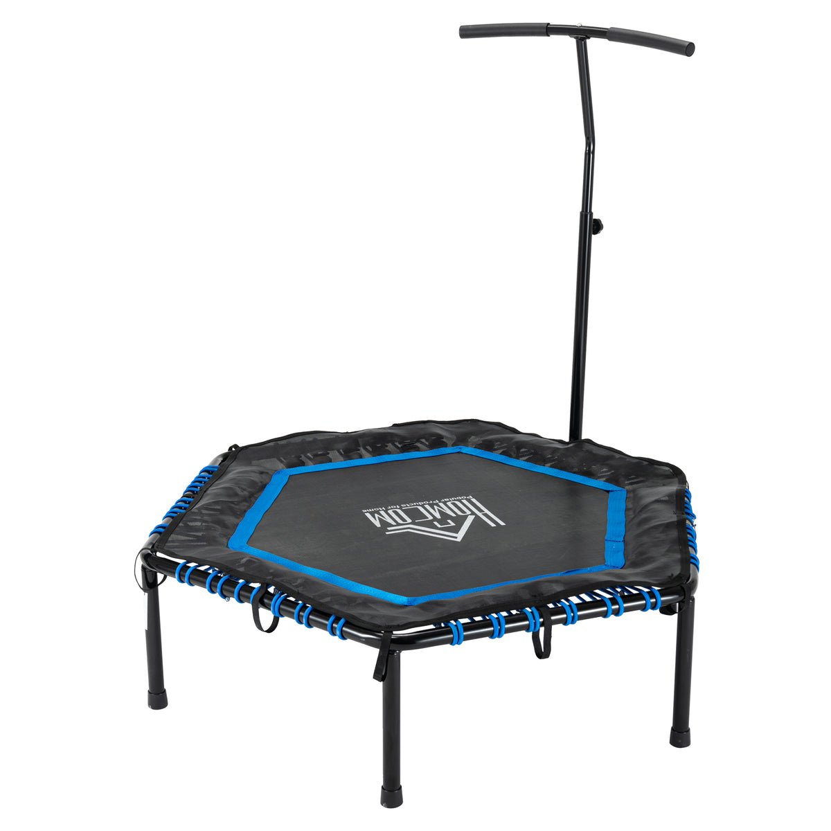 Trampolim Fitness Ø122 Cama Elástica com Guiador Ajustável de 3 Níveis 122-138cm com Capa Protetora e Estrutura de Aço para Interiores e Exteriores Preto e Azul — foto 1