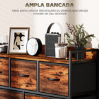 Cómoda com 5 Gavetas de Tecido Cómoda de Estilo Industrial com Estrutura Metálica para Sala de Estar Entrada Quarto 98x29x63 cm Castanho Rústico — foto 5