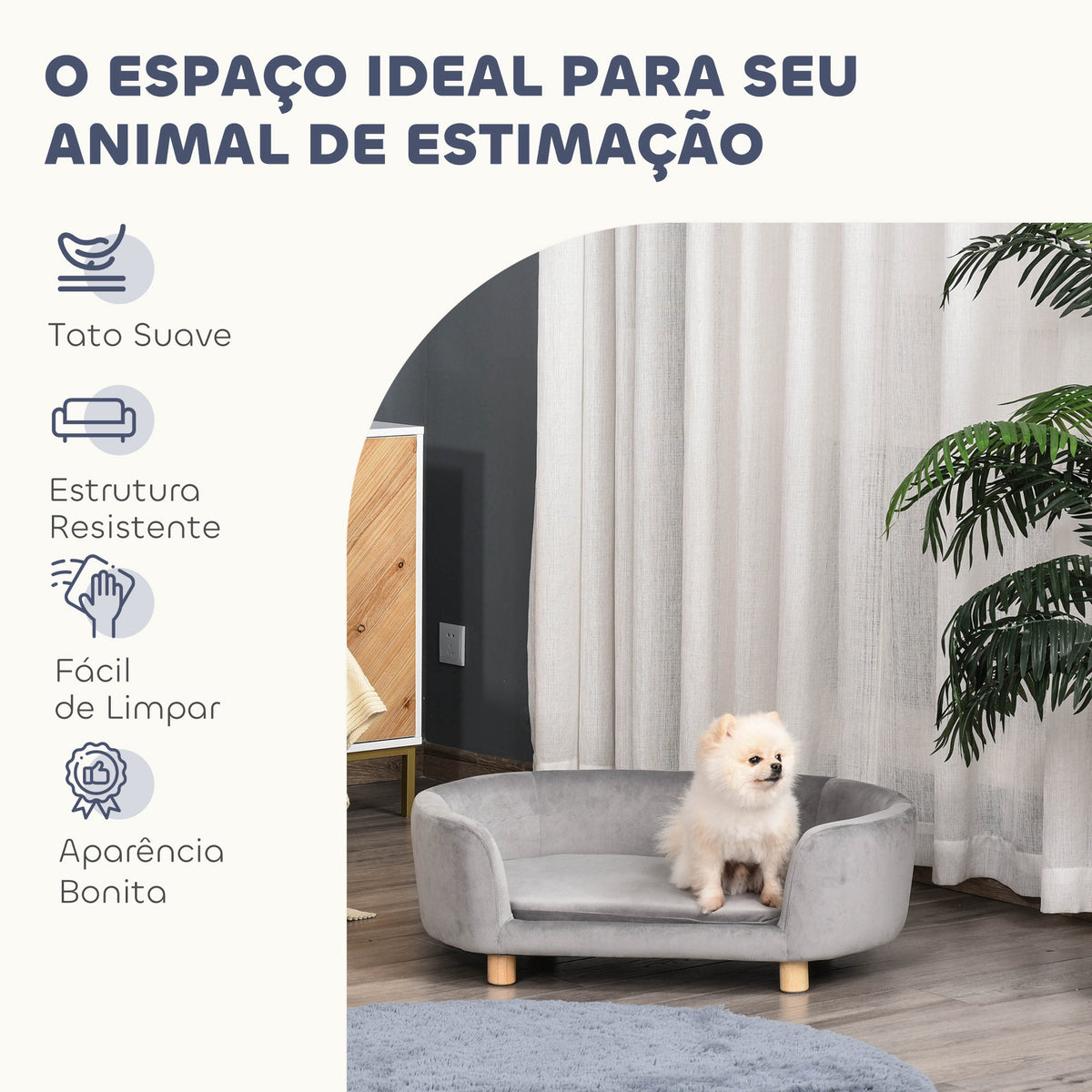 Sofá para Cães Pequenos Cama Elevada para Cães com Pés de Madeira Almofada Removível e Capa Lavável Carga 10 kg 86x55x33 cm Cinzento Claro — foto 7