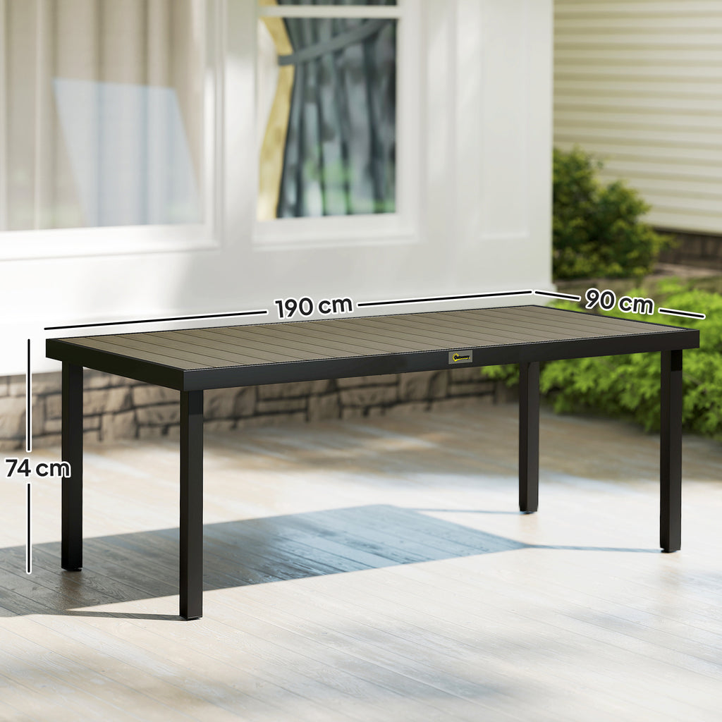 Mesa de Jardim Retangular Mesa de Exterior para 8 Pessoas com Bancada de Ripas e Estrutura de Alumínio para Terraço Balcão 190x90x74 cm Preto e Madeira — foto 3