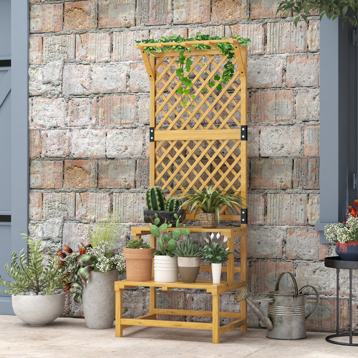 Suporte para Plantas de Madeira com Treliça Suporte para Vasos de 2 Níveis para Jardim Pátio Terraço Varanda 60x50x166 cm Madeira — foto 2