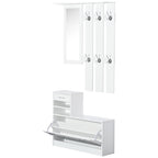 Móvel Cabide de Entrada de 3 Peças Armário de Entrada com Cabide Espelho Sapateira e Gaveta 90x10x102 cm Branco — foto 1
