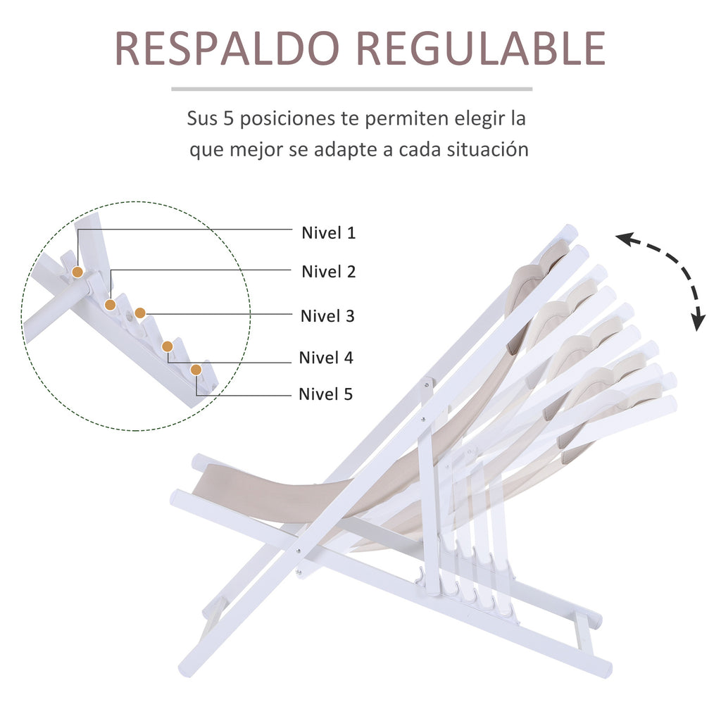 Conjunto de 2 Espreguiçadeiras Dobráveis com Encosto Reclinável em 5 Posições e Apoio para a Cabeça Acolchoado 96,5x58x91,5cm Bege — foto 4