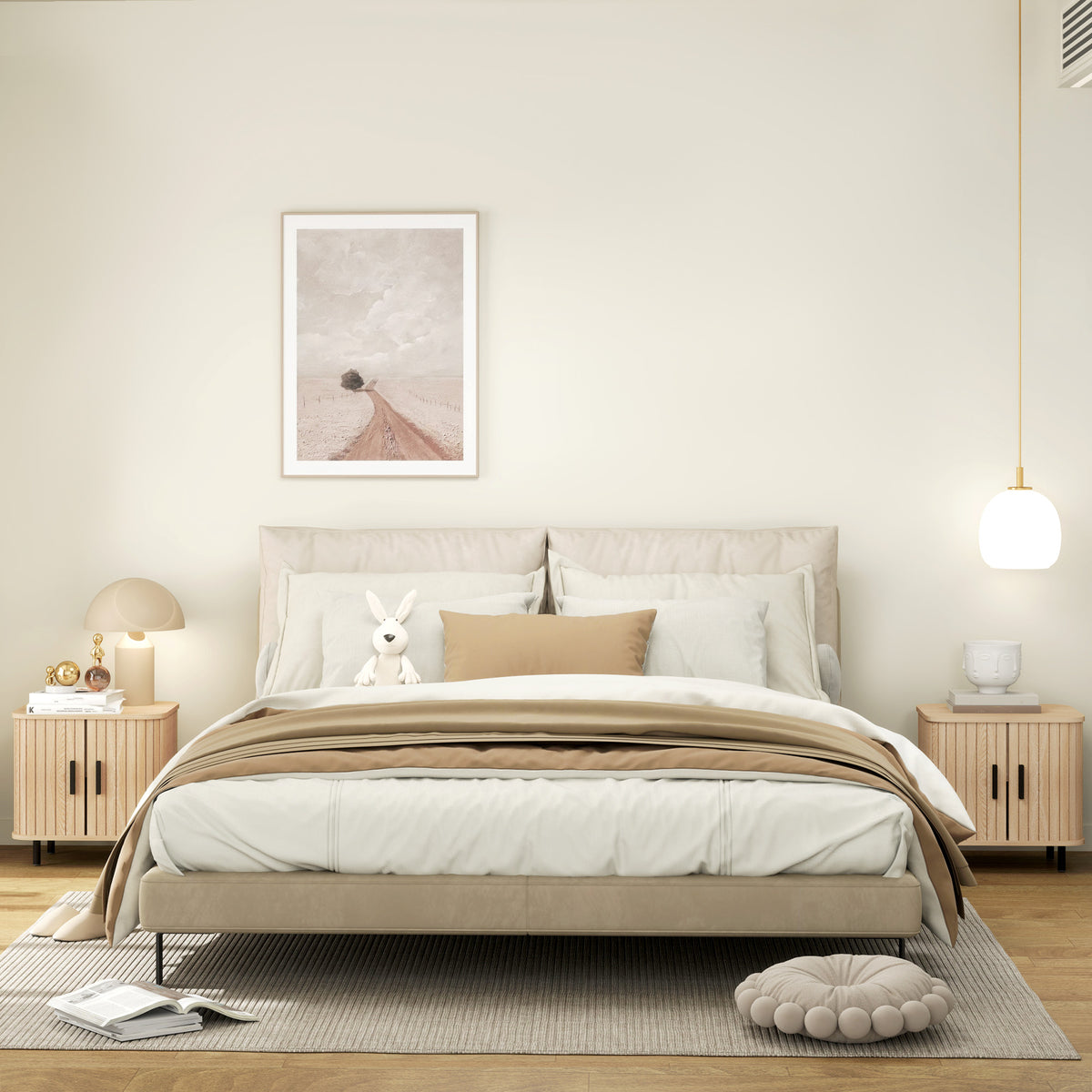 Conjunto de 2 Mesas de Cabeceira com Portas Deslizantes 2 Prateleiras e Pés em Aço Estilo Escandinavo para Sala 48x40x48 cm Madeira — foto 2