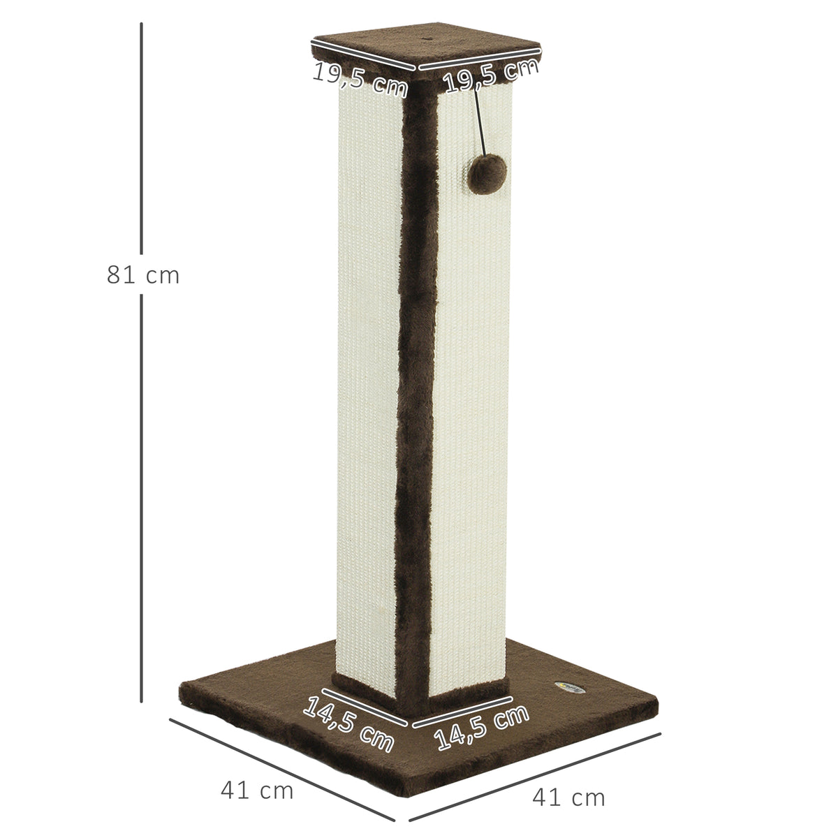 Poste Arranhador para Gatos Altura 81 cm Arranhador para Gatos com Poste de Sisal e Bola Suspensa 41x41x81 cm Marrom e Creme — foto 3