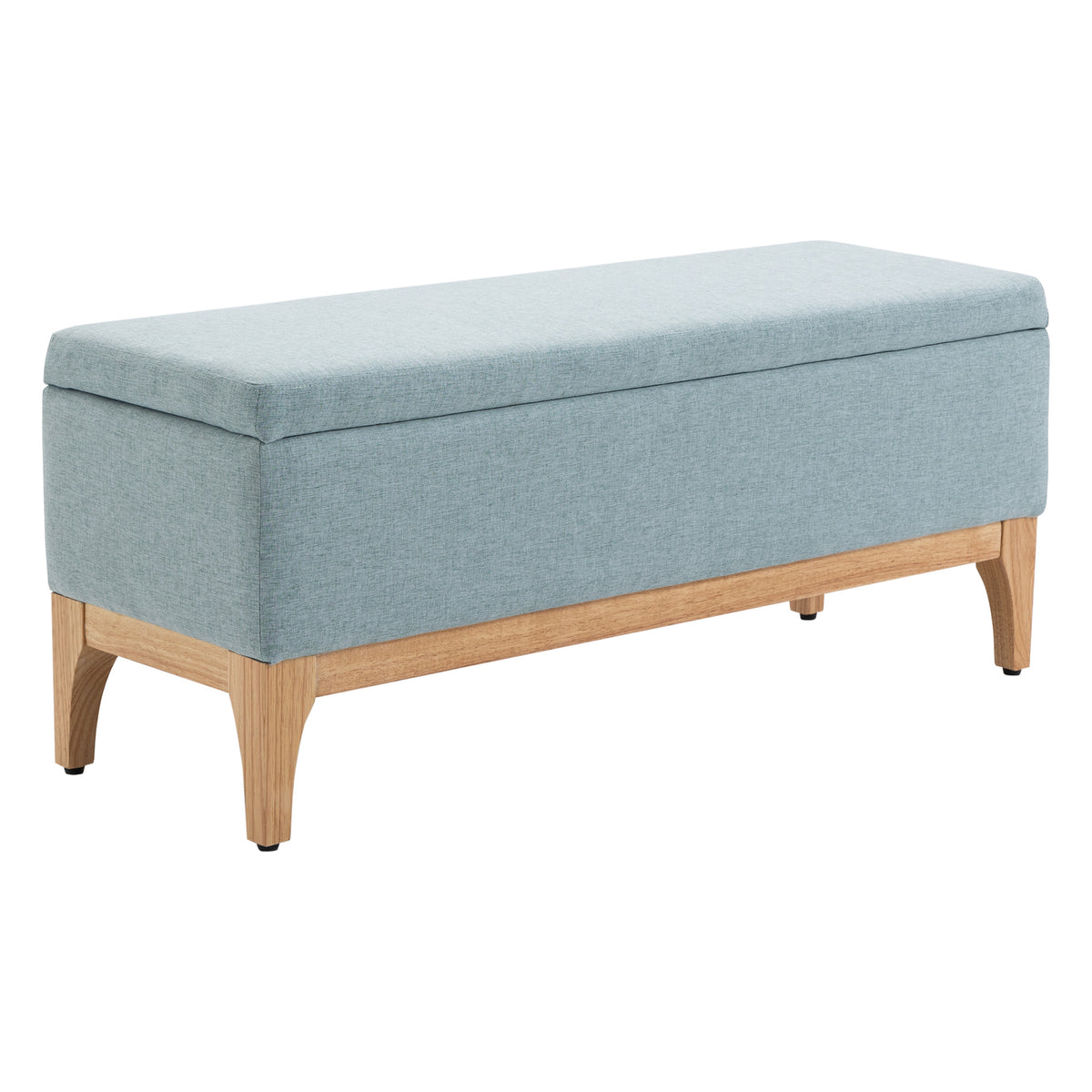 Banco Pé de Cama com Arrumação 72L Banco com Armazenamento Estofado em Linho com Pés de Madeira e Almofadas Ajustáveis para Entrada Sala de Estar 110x39x45 cm Cinzento Azulado — foto 1
