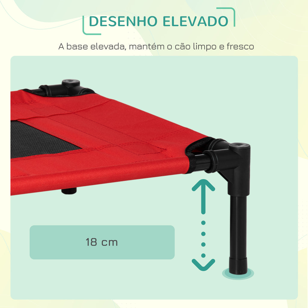 Cama para Animais de Estimação Cama Elevada para Cães Gatos Portátil Tecido Transpirável para Exterior Interior 64x46x18cm Vermelho — foto 5