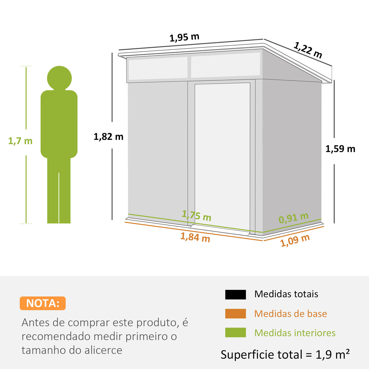 Abrigo de Jardim 1,9m² 195x122x182 cm Abrigo de Exterior com Base Reforçada (Chão NÃO Incluído) Porta Corredera Janelas Abrigo de Ferramentas para Pátio Marrom Claro — foto 3