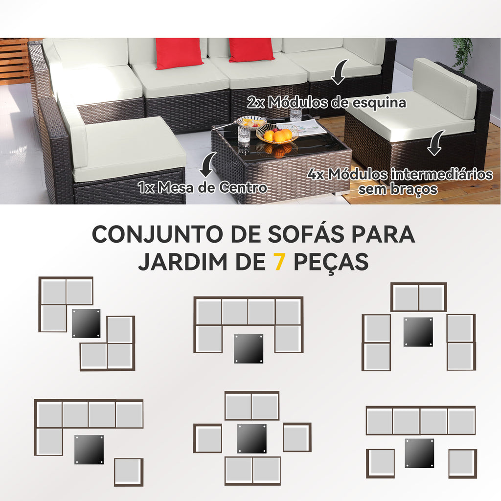 Conjunto de Móveis de Jardim 7 Peças com Mesa de Centro Almofadas e Almofadas Decorativas Incluídas Estrutura de Aço Marrom — foto 6
