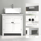 Móvel para Lavatório Pousar Móvel para Lavatório Moderno com Prateleira Ajustável e Portas Magnéticas 60x30x60 cm Branco — foto 6