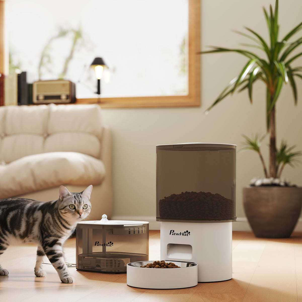 Comedero Automático para Gato Dispensador de Comida para Gatos e Cães de 3 L com Controlo por App (1-10 Refeições por Dia) Filtros e Luz LED Conjunto de Comedero e Bebedouro Automático Silencioso com Cabo USB ou Pilhas — foto 2