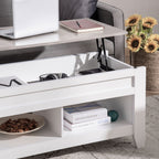Mesa de Centro com Bancada Elevável Mesa de Centro com 2 Compartimentos Abertos Bancada de Imitação a Mármore Mesa Retangular para Sala de Estar 105x50x49cm Branco — foto 7