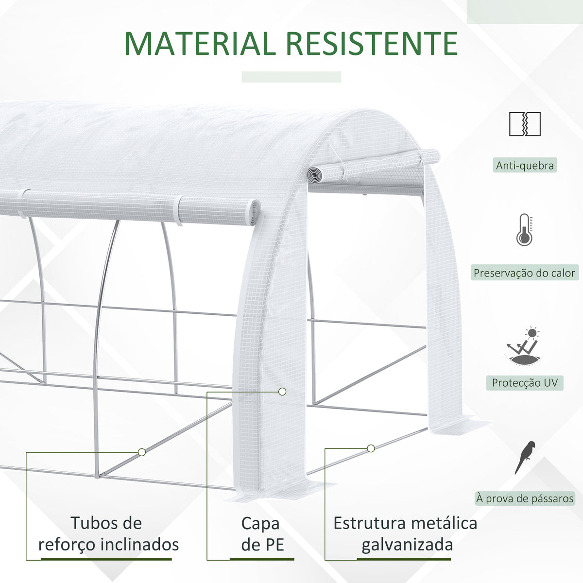 Estufa Tipo Túnel de Jardim 4x3x2m com Porta Enrolável 8 Janelas Cobertura de PE 140g/m² e Metal Galvanizado para Cultivos de Plantas Verduras Branco — foto 4