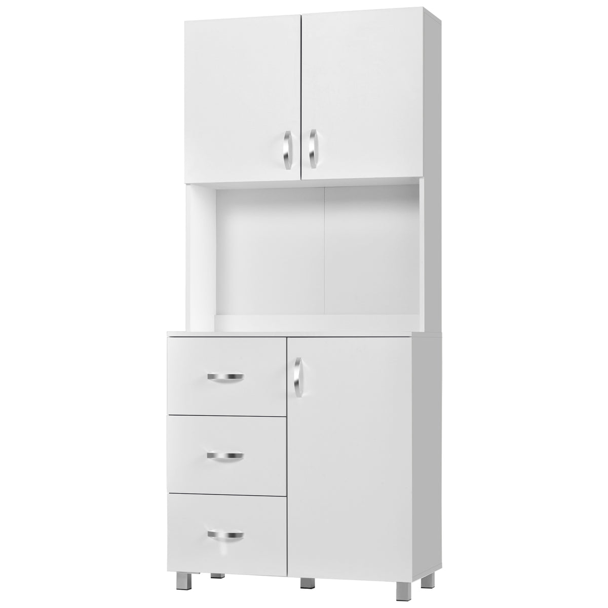 Armário de Armazenamento de Cozinha Armário Alto com 3 Gavetas 3 Portas e Prateleiras Interiores Ajustáveis móvel Auxiliar para Sala de Jantar Sala de Estar 80x39,5x183,5cm Branco — foto 1