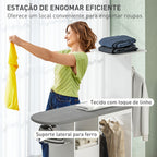Móvel de Engomar Roupa com Rodas e Suporte Lateral Móvel de Passagem com Tábua de Passar Barra para Roupa Prateleira Ajustável 127,5x43,5x153 cm Branco — foto 4