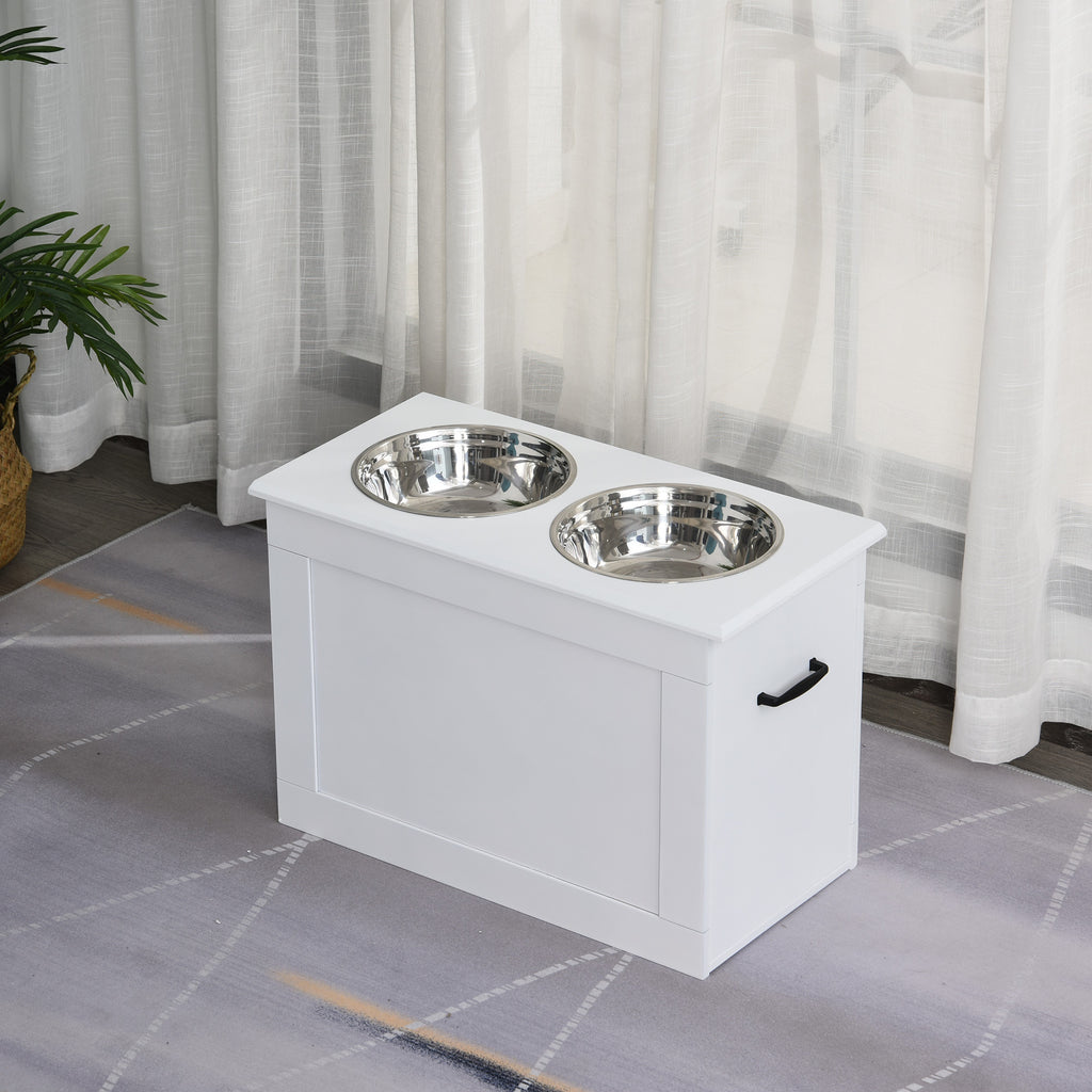 Comedouro Elevado para Cães Comedouro para Cães com 2 Tigelas de Aço Inoxidável e Espaço de Armazenamento Oculto 60x30x41 cm Branco — foto 2