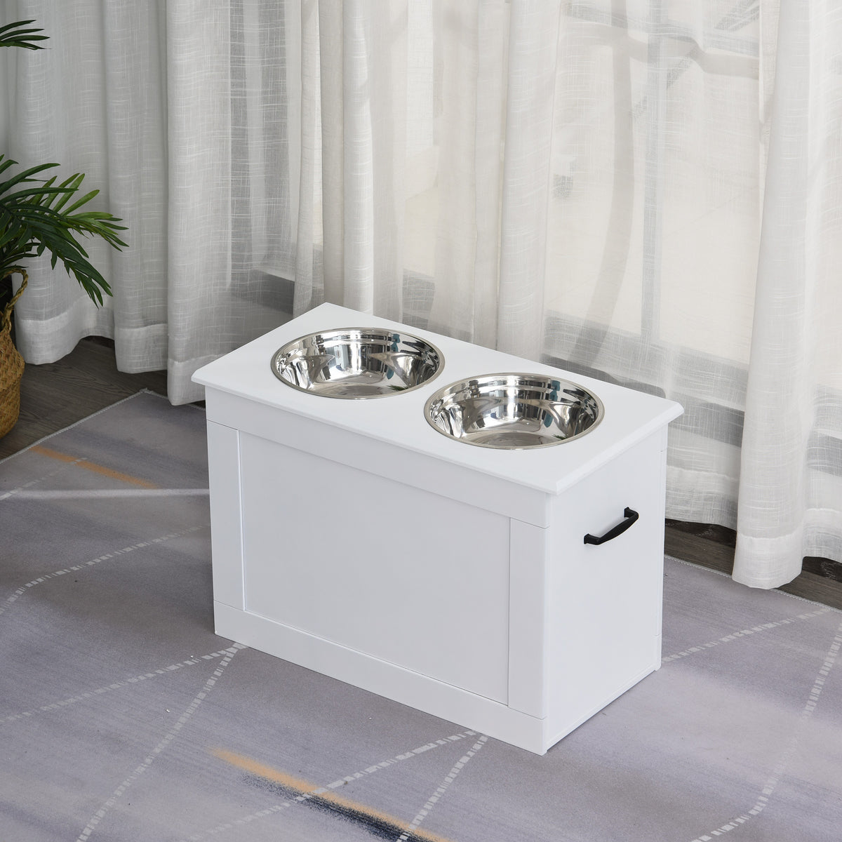 Comedouro Elevado para Cães Comedouro para Cães com 2 Tigelas de Aço Inoxidável e Espaço de Armazenamento Oculto 60x30x41 cm Branco — foto 2