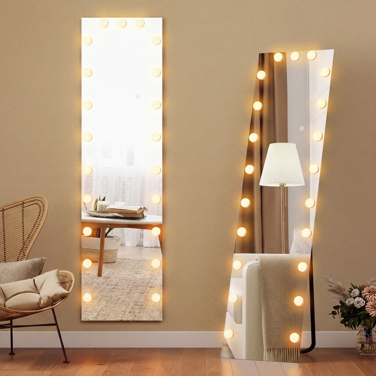 Espelho de Corpo Inteiro 150x40 cm LED RGB Espelho de Pé com 21 Lâmpadas 7 Cores Botão Touch Função Memória — imagem 3