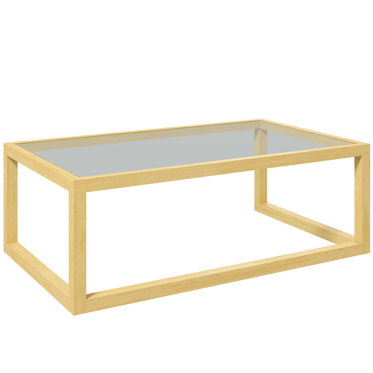 Mesa de centro retangular para sala com tampo em vidro temperado estrutura em madeira de hévea dim. 100L x 60l x 35H cm — foto 1