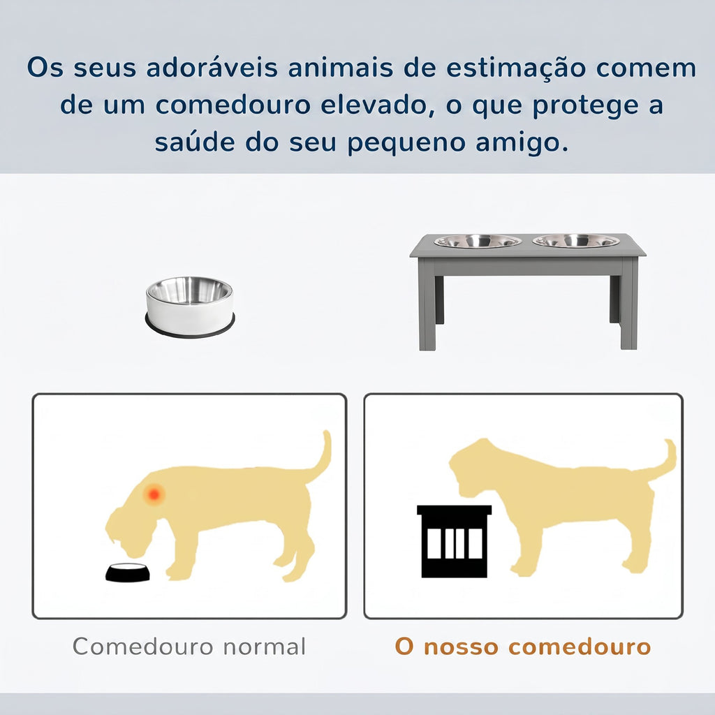 Comedouro Elevado para Cães com Suporte e 2 Tigelas Removíveis em Aço Inoxidável, para Comida e Água, 58,4x30,5x25,4 cm, Cinzento — foto 4