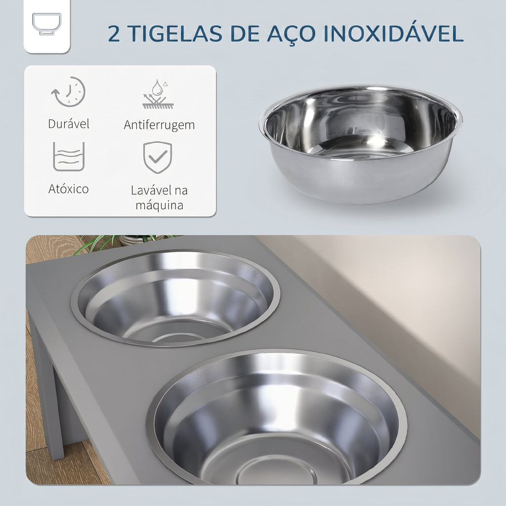 Comedouro Elevado para Cães com Suporte e 2 Tigelas Removíveis em Aço Inoxidável, para Comida e Água, 58,4x30,5x25,4 cm, Cinzento — foto 5