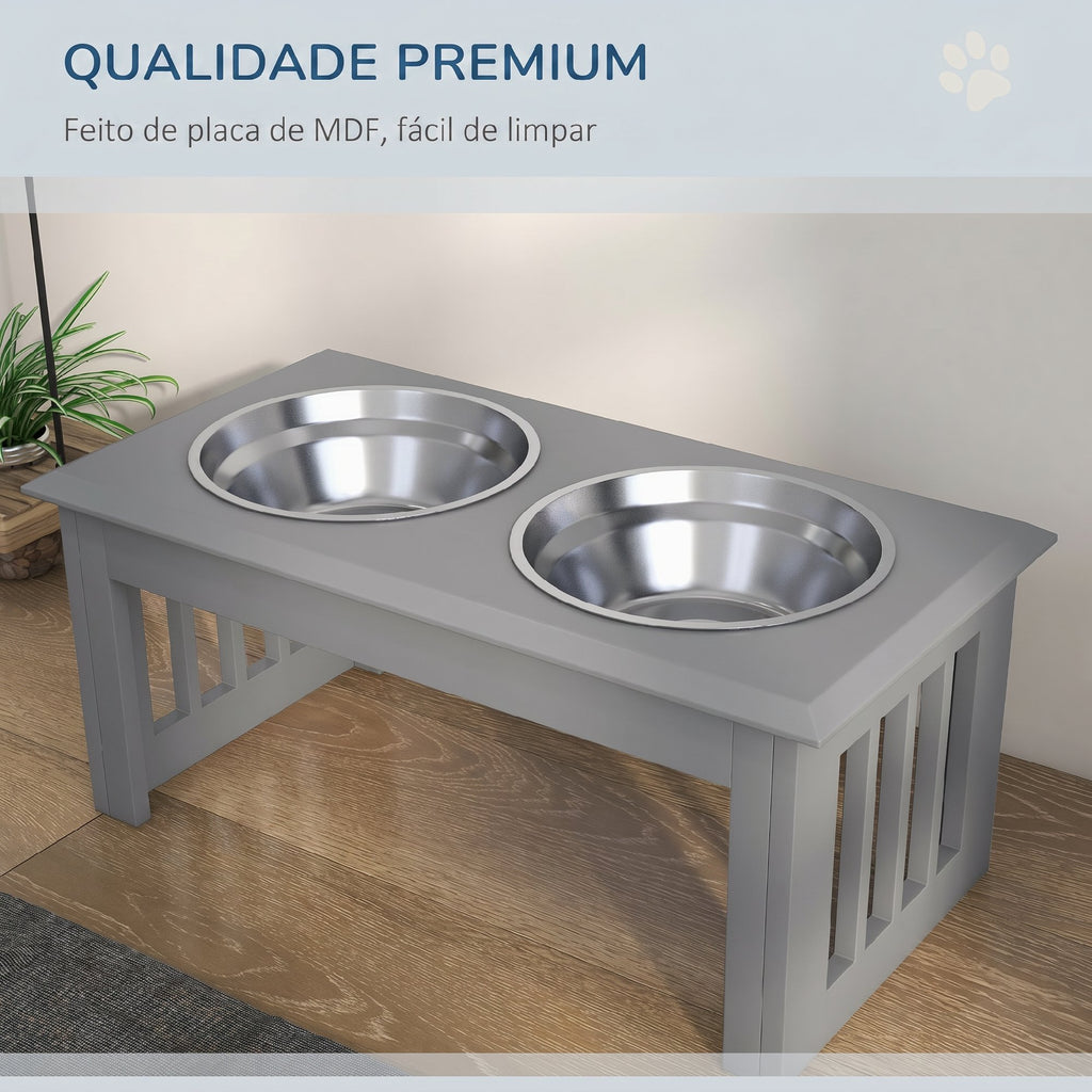 Comedouro Elevado para Cães com Suporte e 2 Tigelas Removíveis em Aço Inoxidável, para Comida e Água, 58,4x30,5x25,4 cm, Cinzento — foto 6