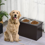 Comedouro Elevado para Cães Comedouro para Cães com 2 Tigelas de Aço Inoxidável e Espaço de Armazenamento Oculto 60x30x41 cm Castanho Escuro — foto 2