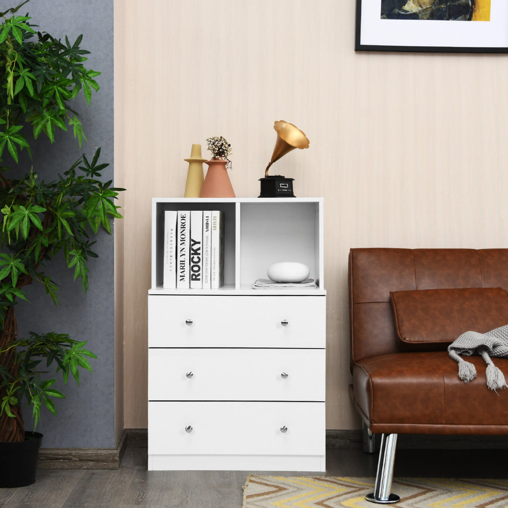 Cómoda com 3 gavetas e 2 compartimentos para arrumação multifuncional – Branco — foto 1