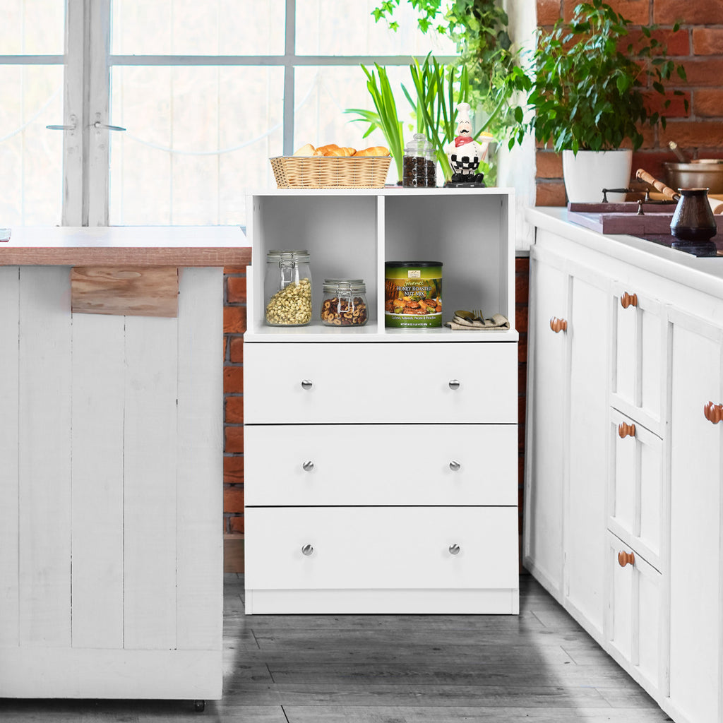 Cómoda com 3 gavetas e 2 compartimentos para arrumação multifuncional – Branco — foto 6