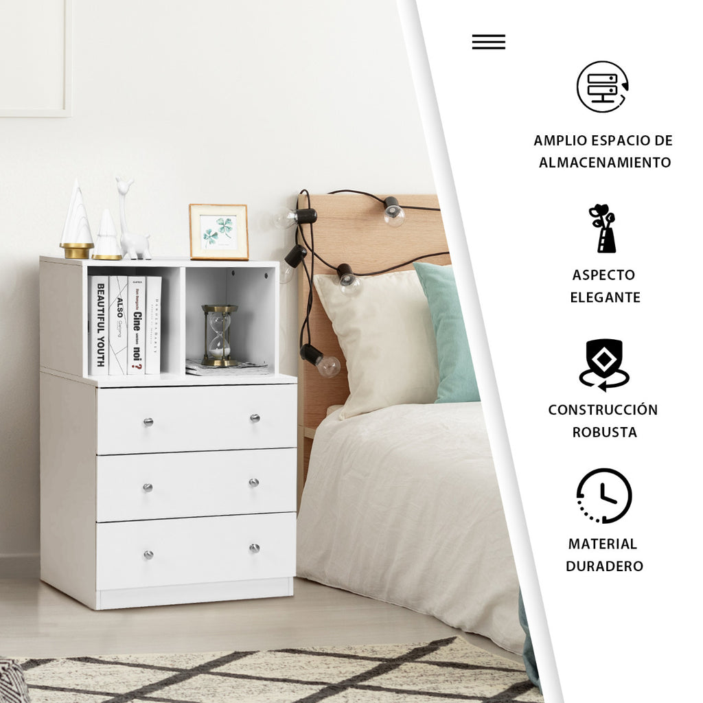 Cómoda com 3 gavetas e 2 compartimentos para arrumação multifuncional – Branco — foto 8