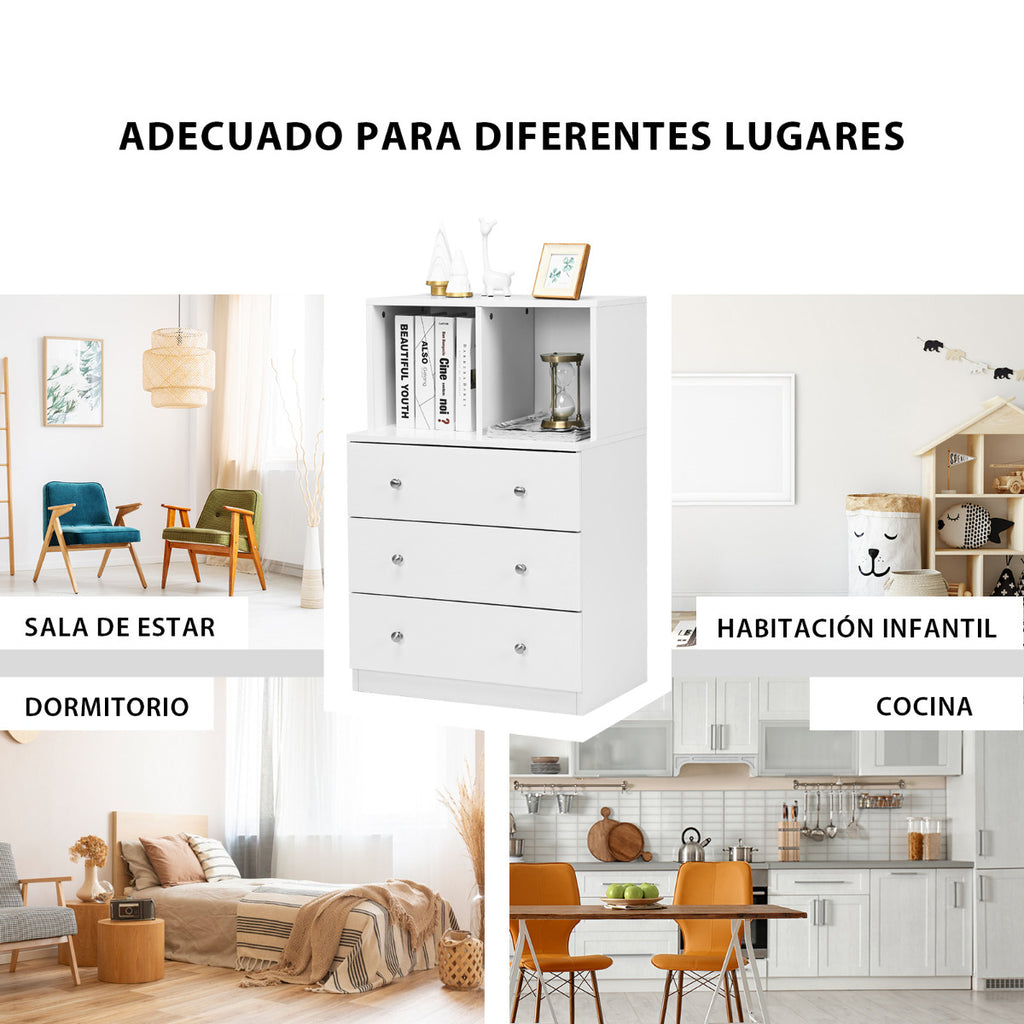 Cómoda com 3 gavetas e 2 compartimentos para arrumação multifuncional – Branco — foto 9