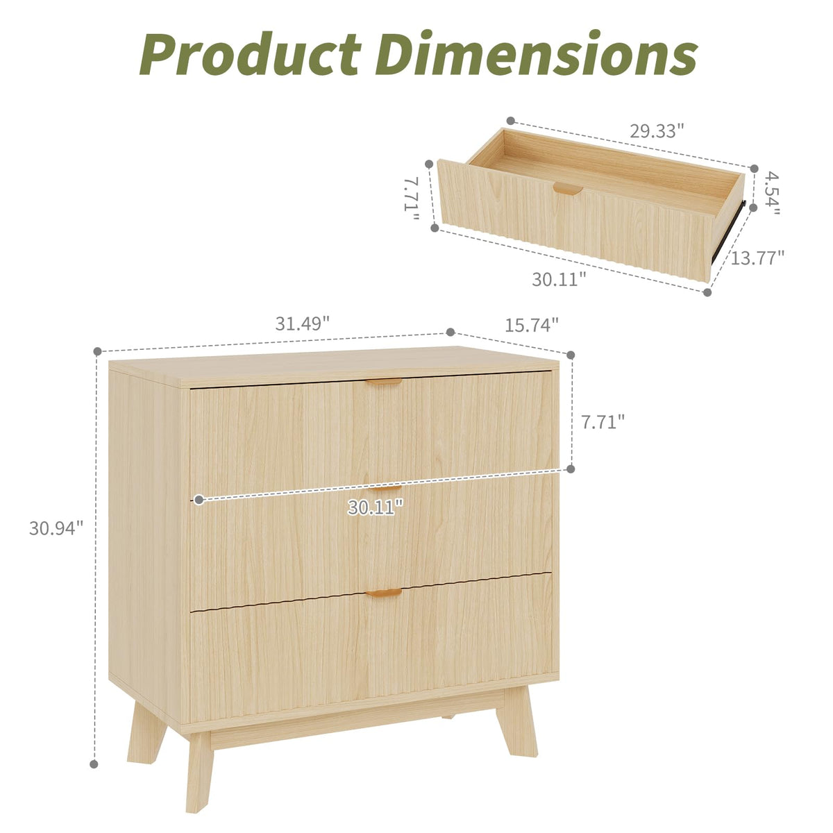 Cómoda de 3 gavetas com design curvo e canelado, MDF e madeira, arrumação espaçosa para quarto e sala, branco - 1 peça — foto 2
