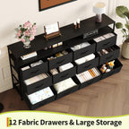 Cómoda larga multifuncional em MDF com 12 gavetas e prateleiras abertas, móvel de TV e organizador de roupa, 160x30x72cm, preto — foto 2