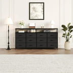 Cómoda larga multifuncional em MDF com 12 gavetas e prateleiras abertas, móvel de TV e organizador de roupa, 160x30x72cm, preto — foto 3