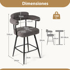 Conjunto 2 Taburetes Giratórios com Encosto e Braços Curvos Metal Cinzento 63x54x100cm — foto 3