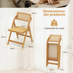 Conjunto de 2 Cadeiras Dobráveis de Ráfia e Bambu com Encosto Giratório 360° para Sala e Cozinha Natural — foto 3