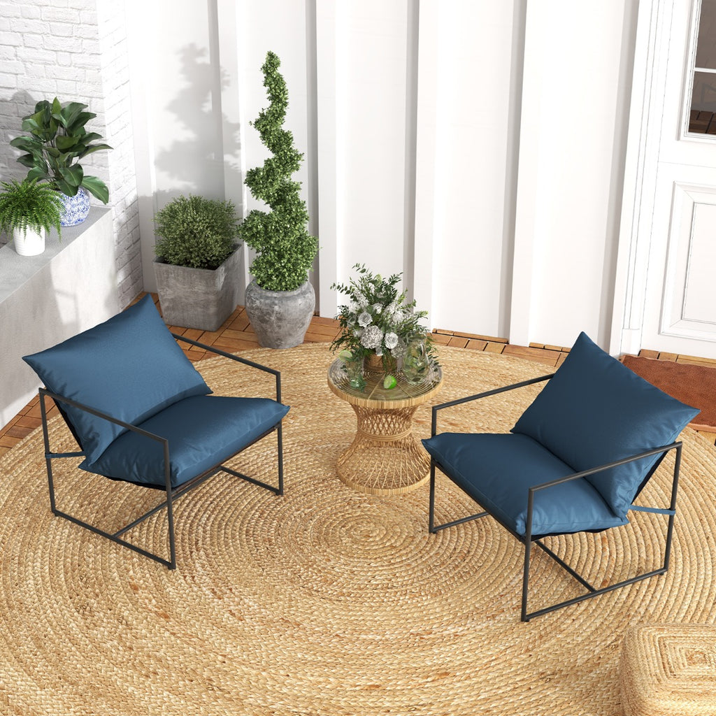 Conjunto de 2 Poltronas com Assento Tipo Cabresto e Almofadas Azul Marinho para Interior e Exterior — foto 1