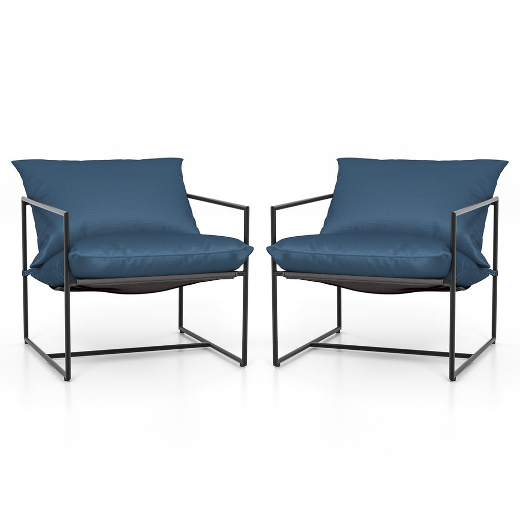 Conjunto de 2 Poltronas com Assento Tipo Cabresto e Almofadas Azul Marinho para Interior e Exterior — foto 2