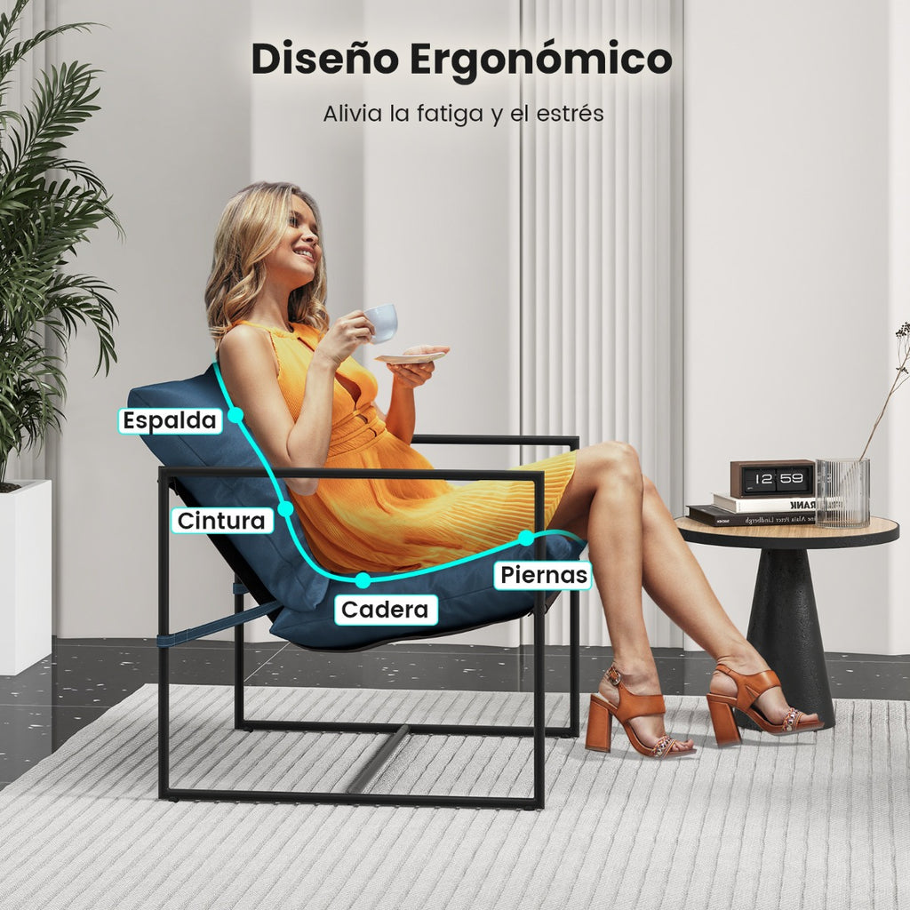 Conjunto de 2 Poltronas com Assento Tipo Cabresto e Almofadas Azul Marinho para Interior e Exterior — foto 8